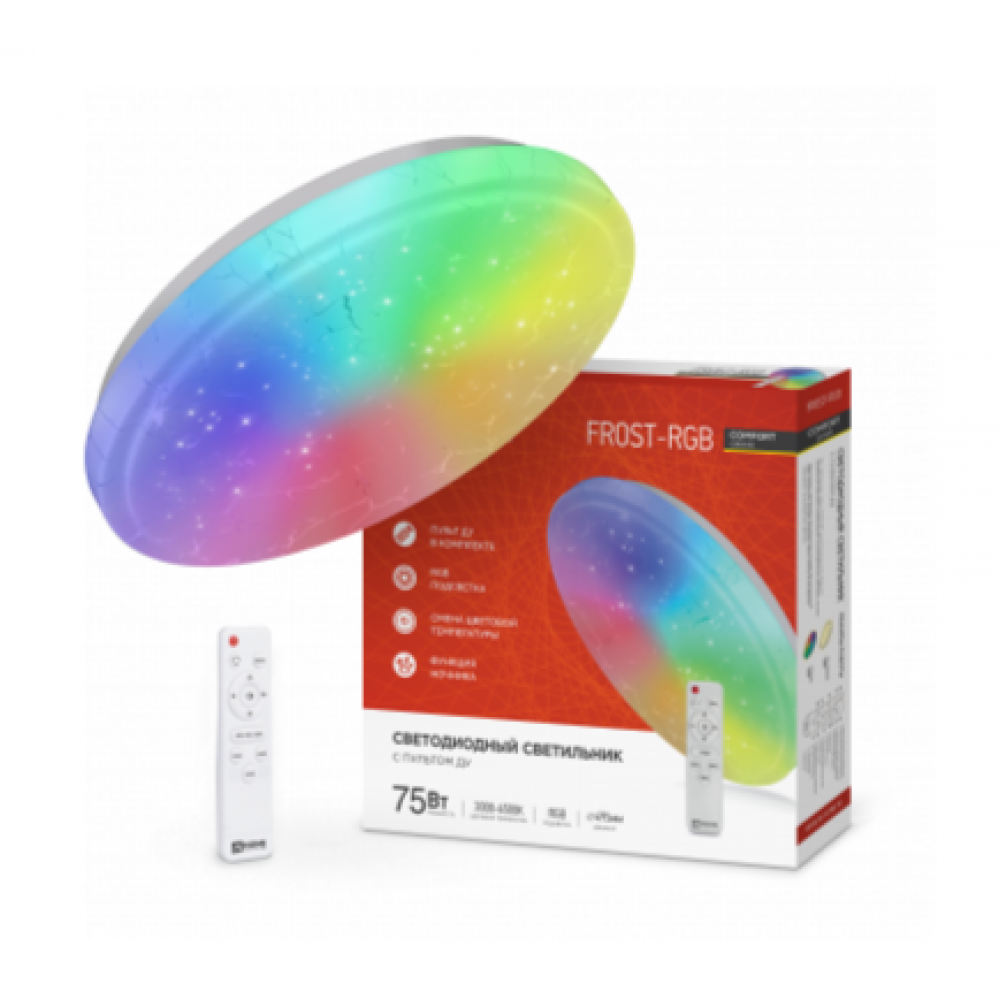 Светильник потолочный  светодиодный COMFORT FROST-RGB 75Вт 3000-6500к 495х85 с пультом