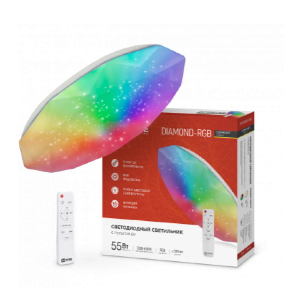 Светильник потолочный  светодиодный COMFORT DIAMOND-RGB 55Вт 3000-6500к 385х75 с пультом
