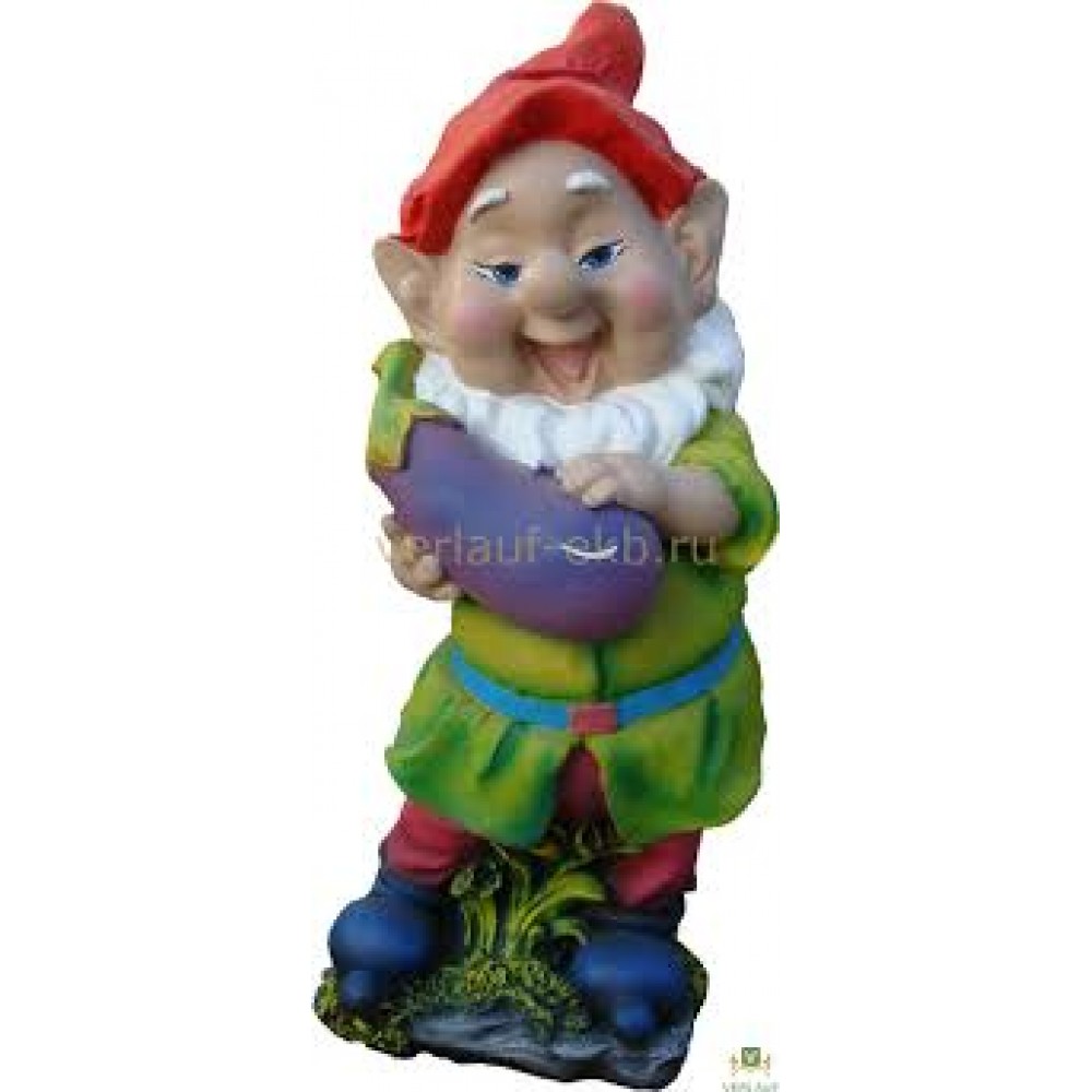 Фигура гипсовая садовая Гном с баклажаном средний ПГФ0003 