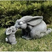 Фигура садовая полистоун Зайчики Нежность серебро Ф311с