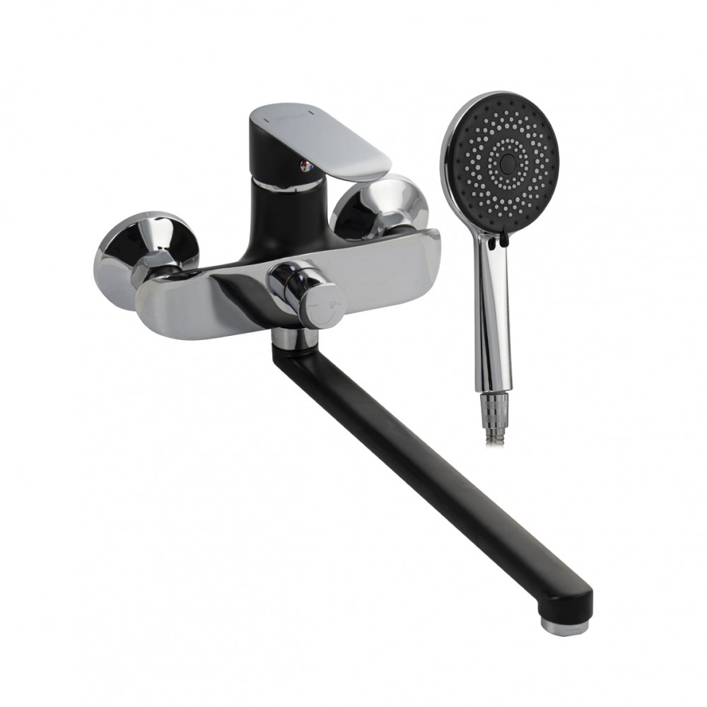 Смеситель для ванны с дивертором, длинный нос, шаровый, с черной эмалью 5570