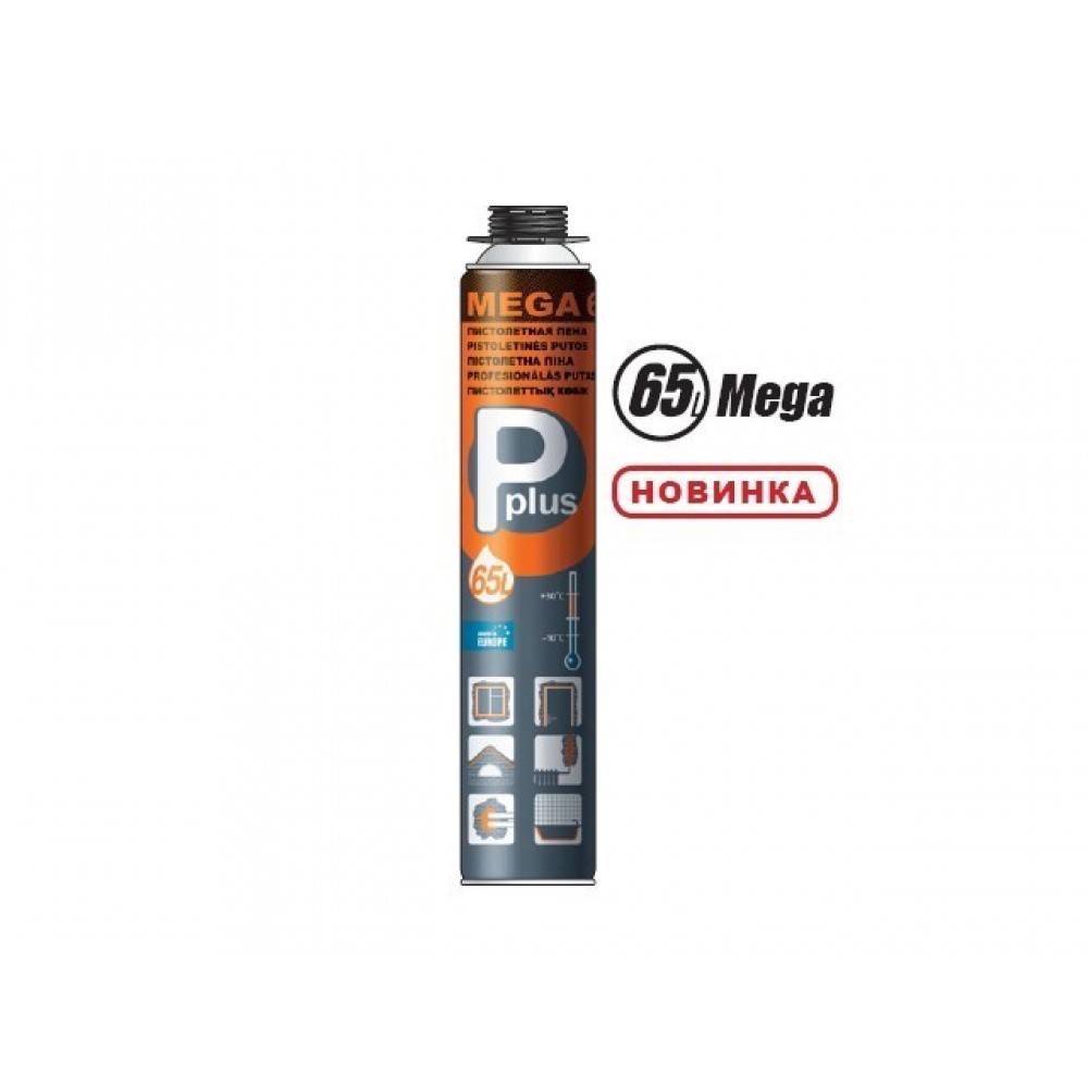 Пена монтажная профессиональная всесезонная P PLUS MEGA 65L 820мл.