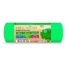 Мешки для мусора    60л. 20шт. 60х70см,12мкм зеленые Pure Ecology био (32) bio602078